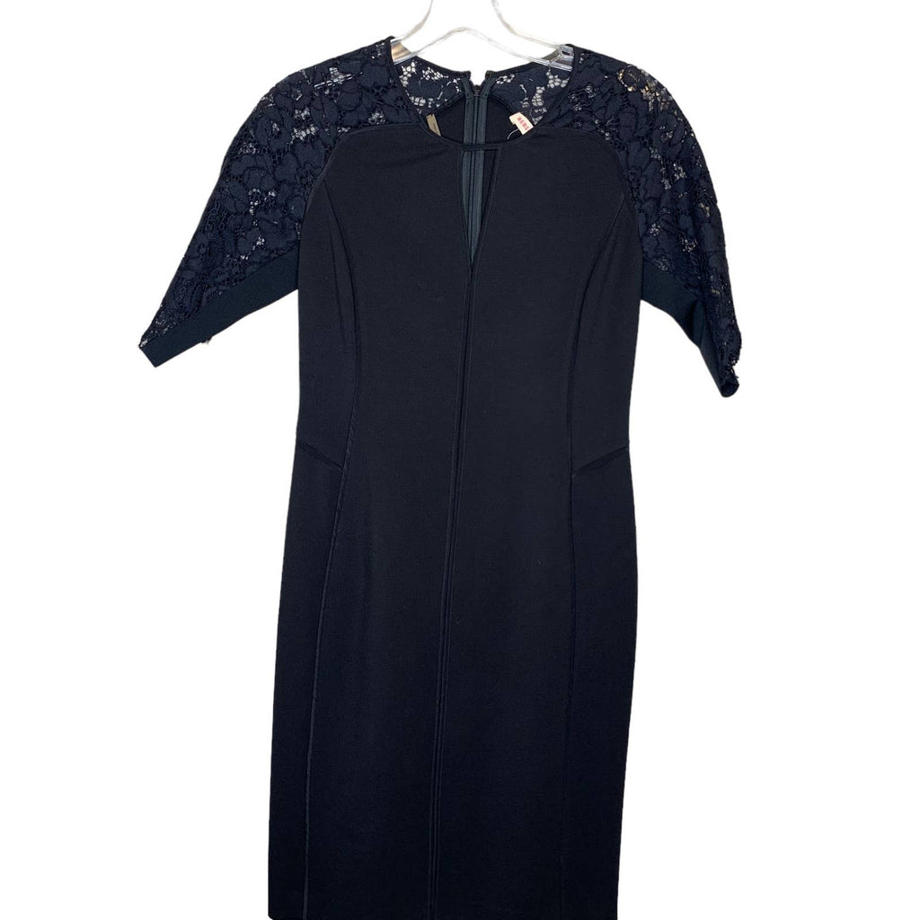 Rebecca Taylor Short Sleeve Fitted Dress with Lace Black Size 2