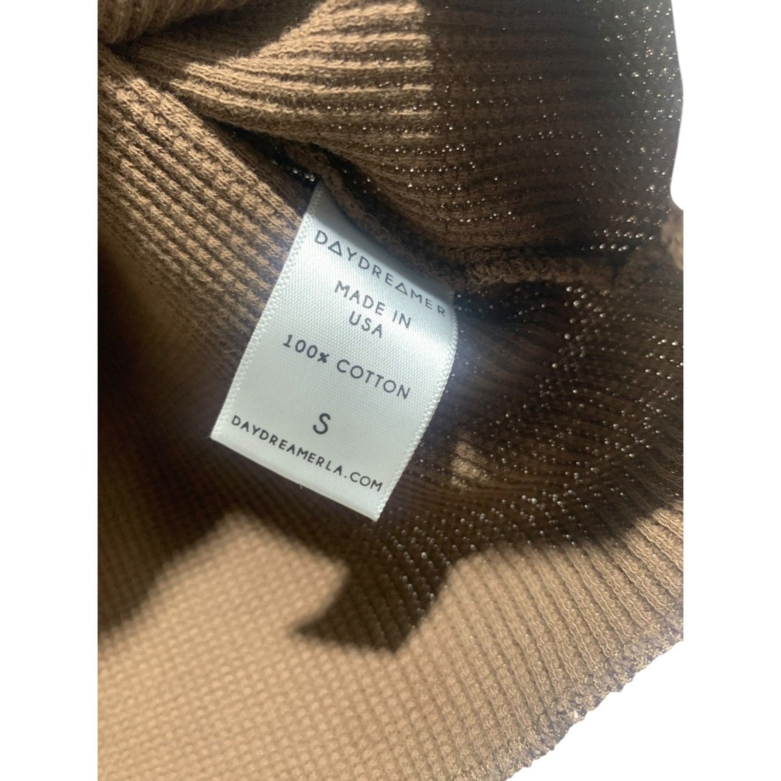 Daydreamer LA Brown Waffle Knit Long Sleeve Cropped Henley Top sz SMALL