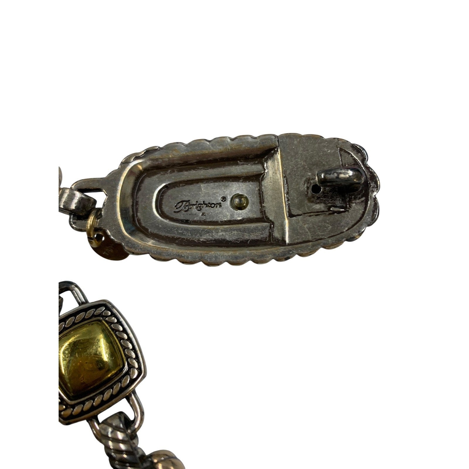 Brighton Mixed Metal Silver Gold Tone Square Cabochon Link Chain Belt Adjustable