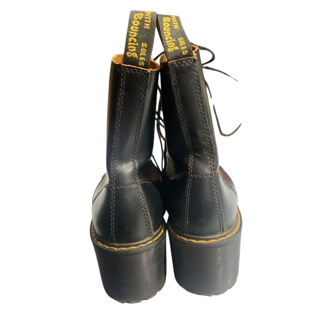 Dr Martens Leona Black Leather Platform Combat Boots Womens Size 7