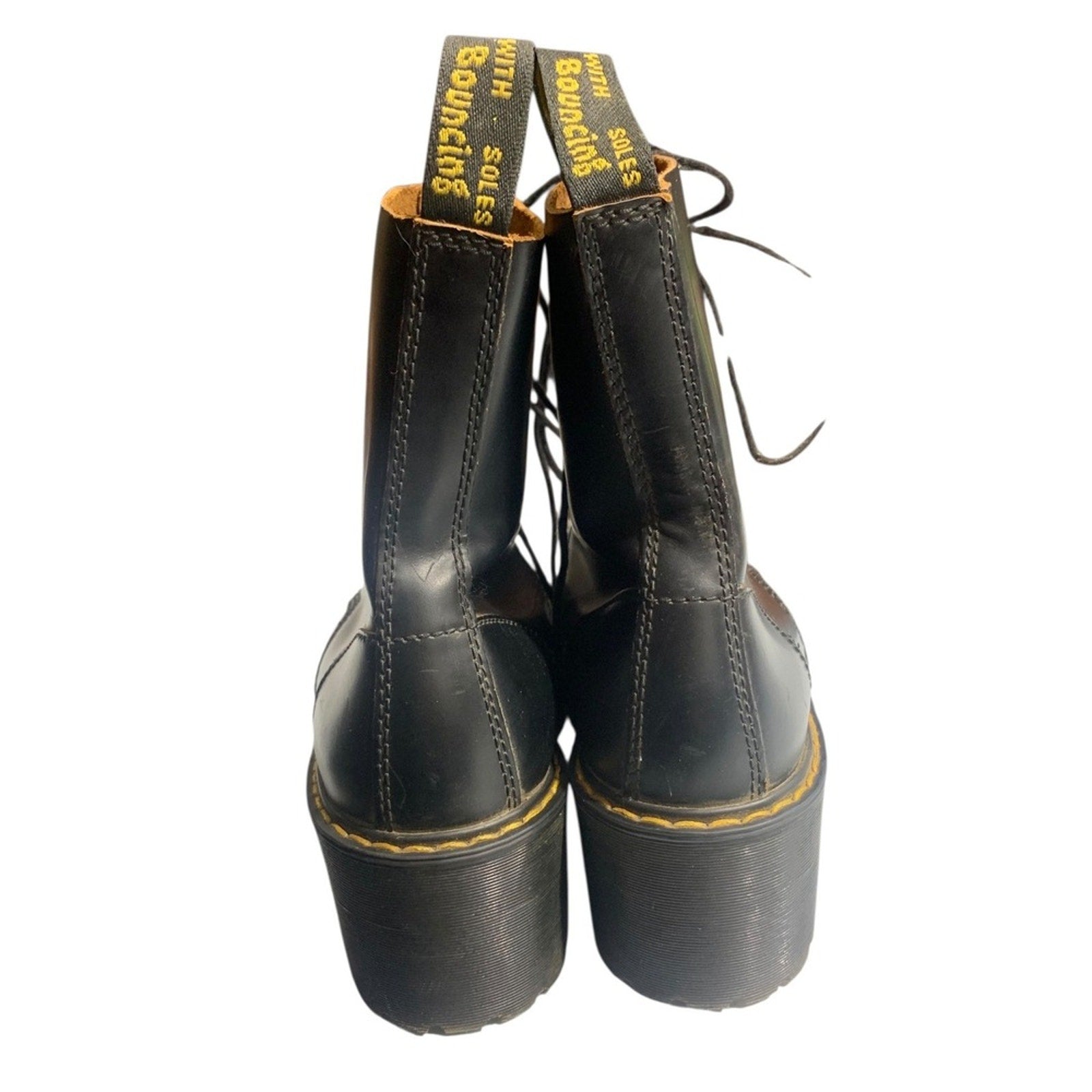 Dr Martens Leona Black Leather Platform Combat Boots Womens Size 7