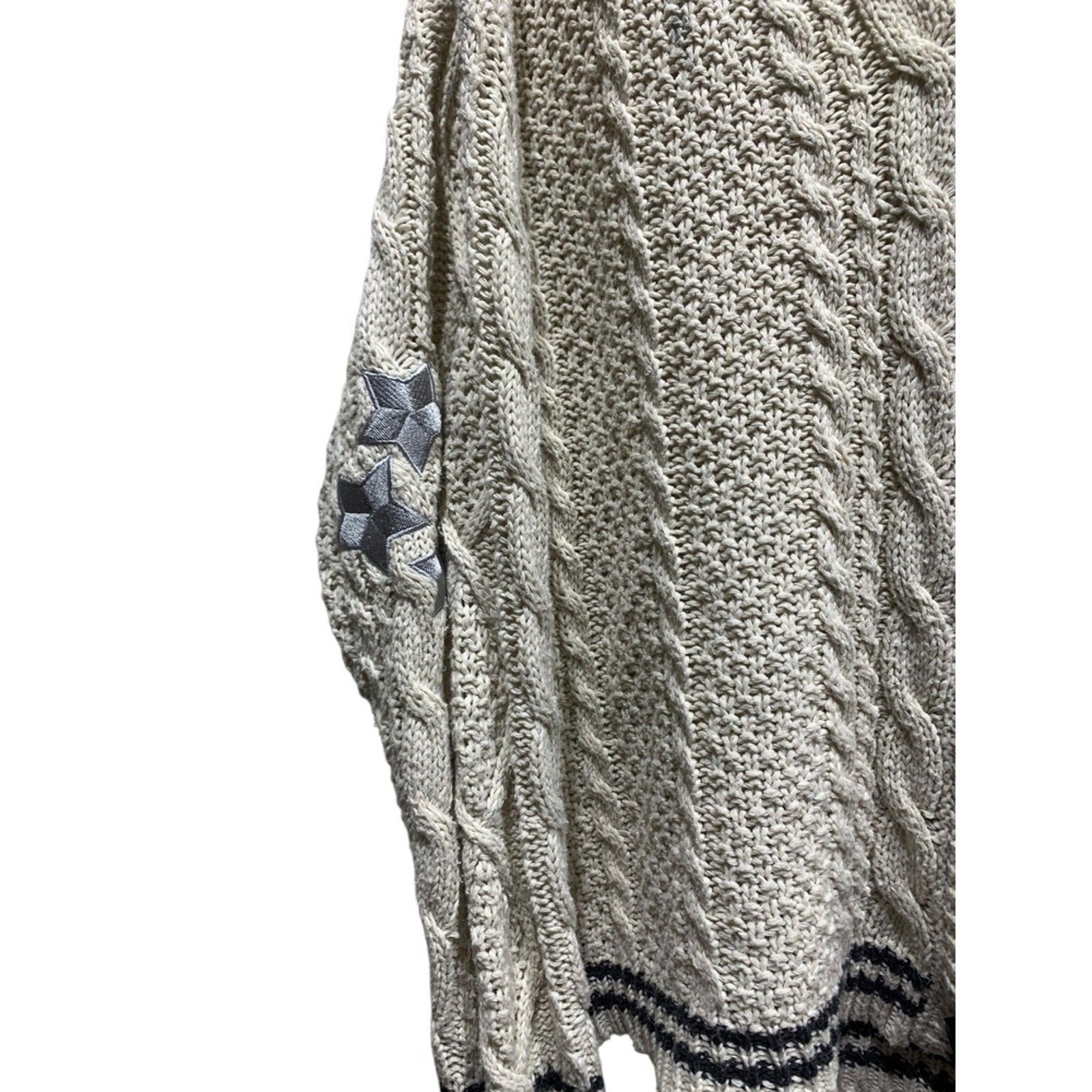 Taylor Swift Style Knit Cardigan Cream Cable Knit Striped Button Front sz xl