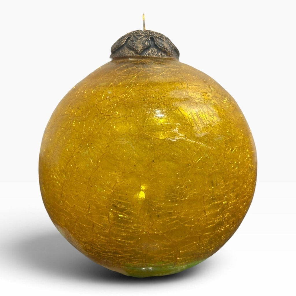 Vintage Heavy Gold Crackle Glass Ball Christmas Ornament 3.5 Inch Beautiful Cute
