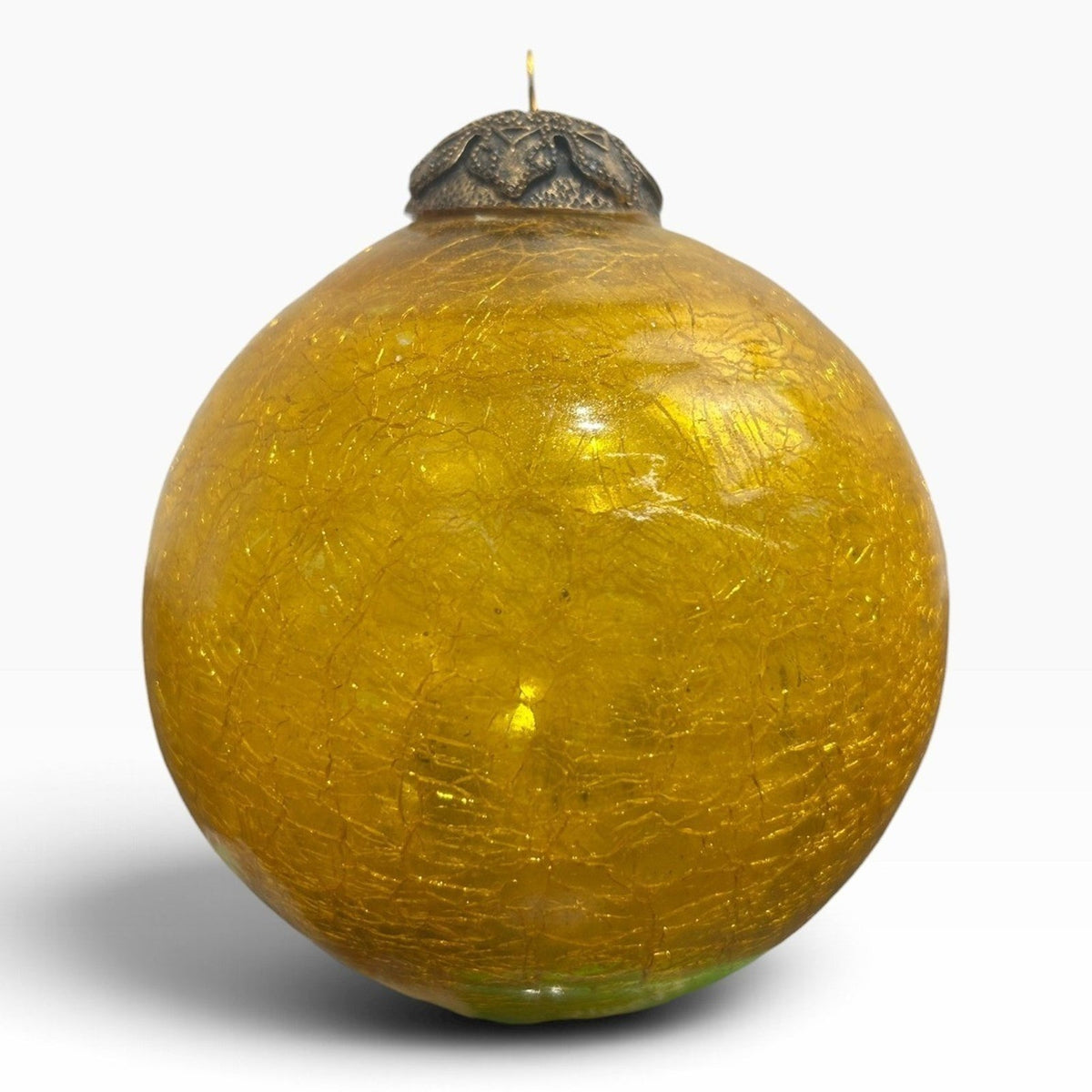 Vintage Heavy Gold Crackle Glass Ball Christmas Ornament 3.5 Inch Beautiful Cute
