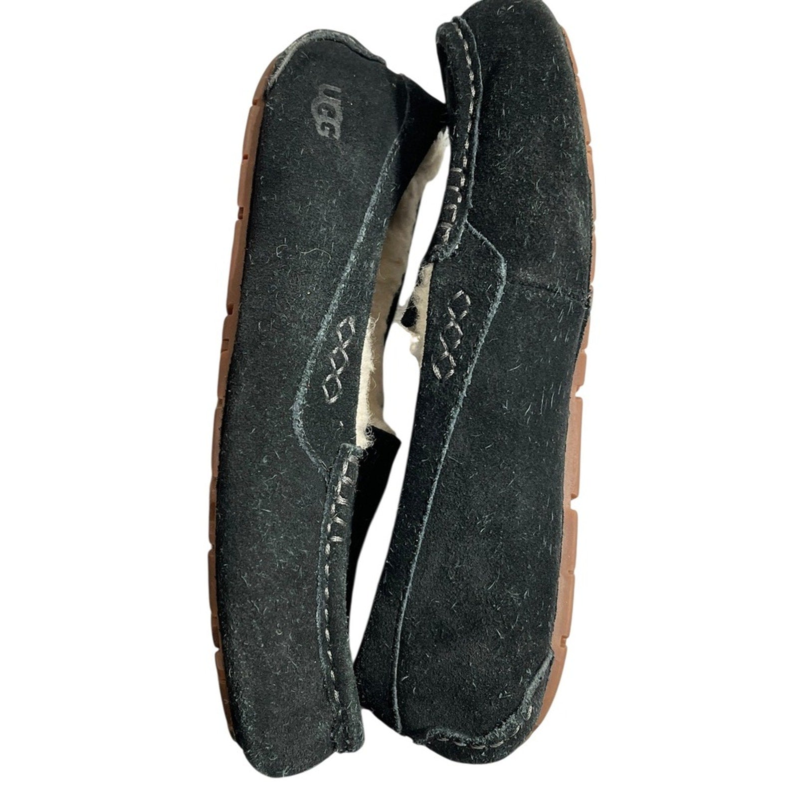 UGG Australia Women's Black Suede Sheepskin Lined Moccasin Slippers Size 8