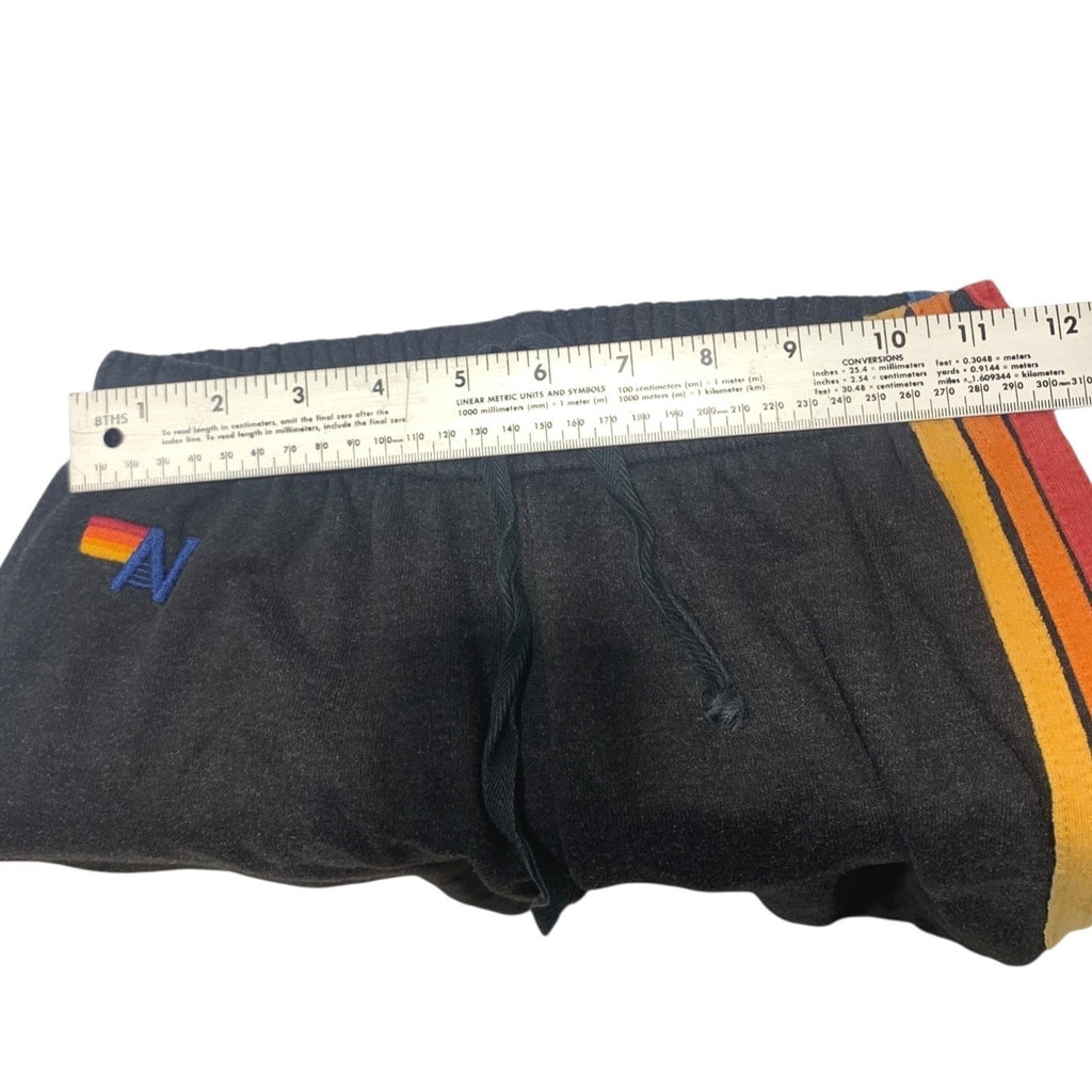 Aviator Nation Black Rainbow Stripe Sweatpants Joggers Logo Drawstring XS