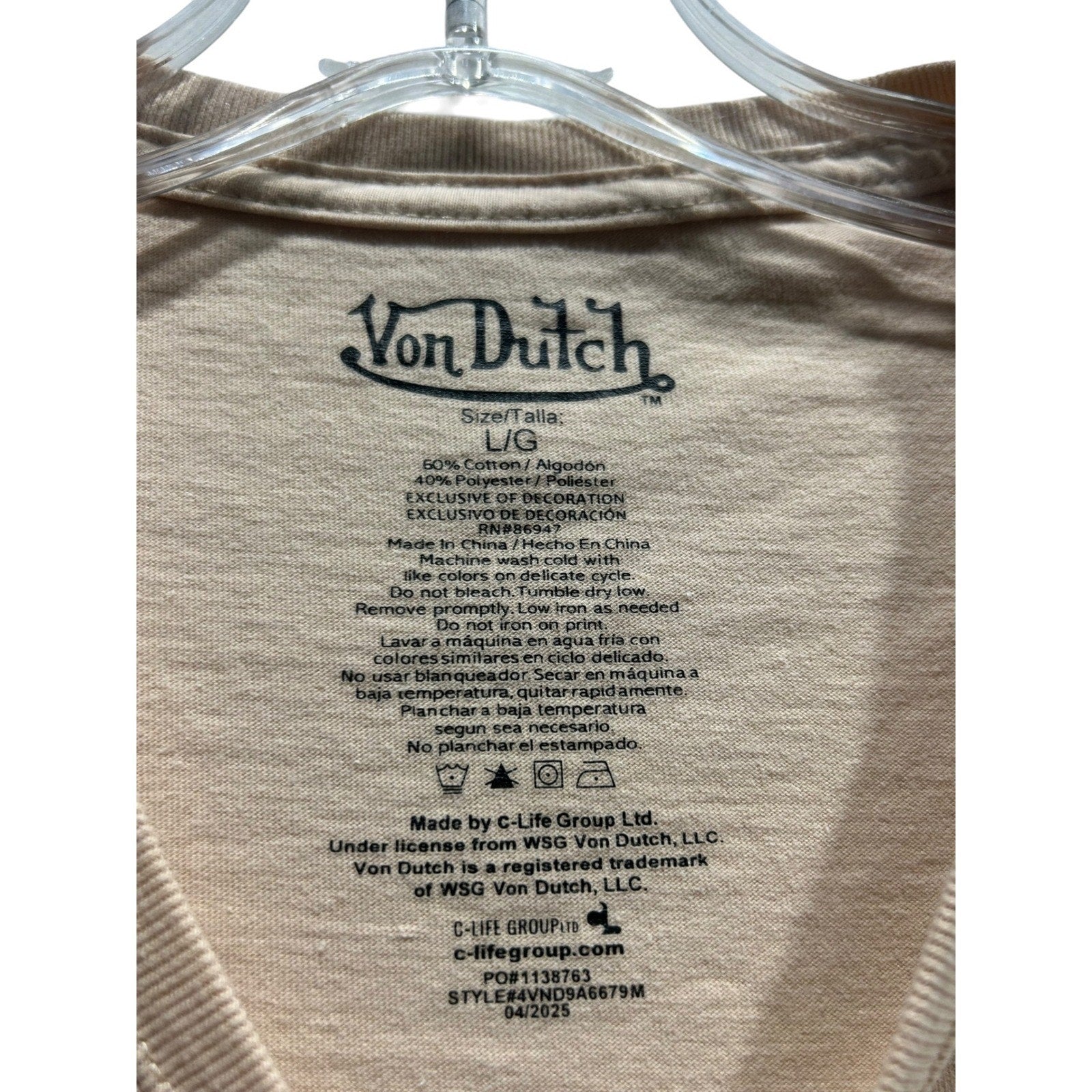 Von Dutch TAN EYEBALL WINGS SHIRT MENS Graphic T-Shirt Tan Beige Large y2k retro