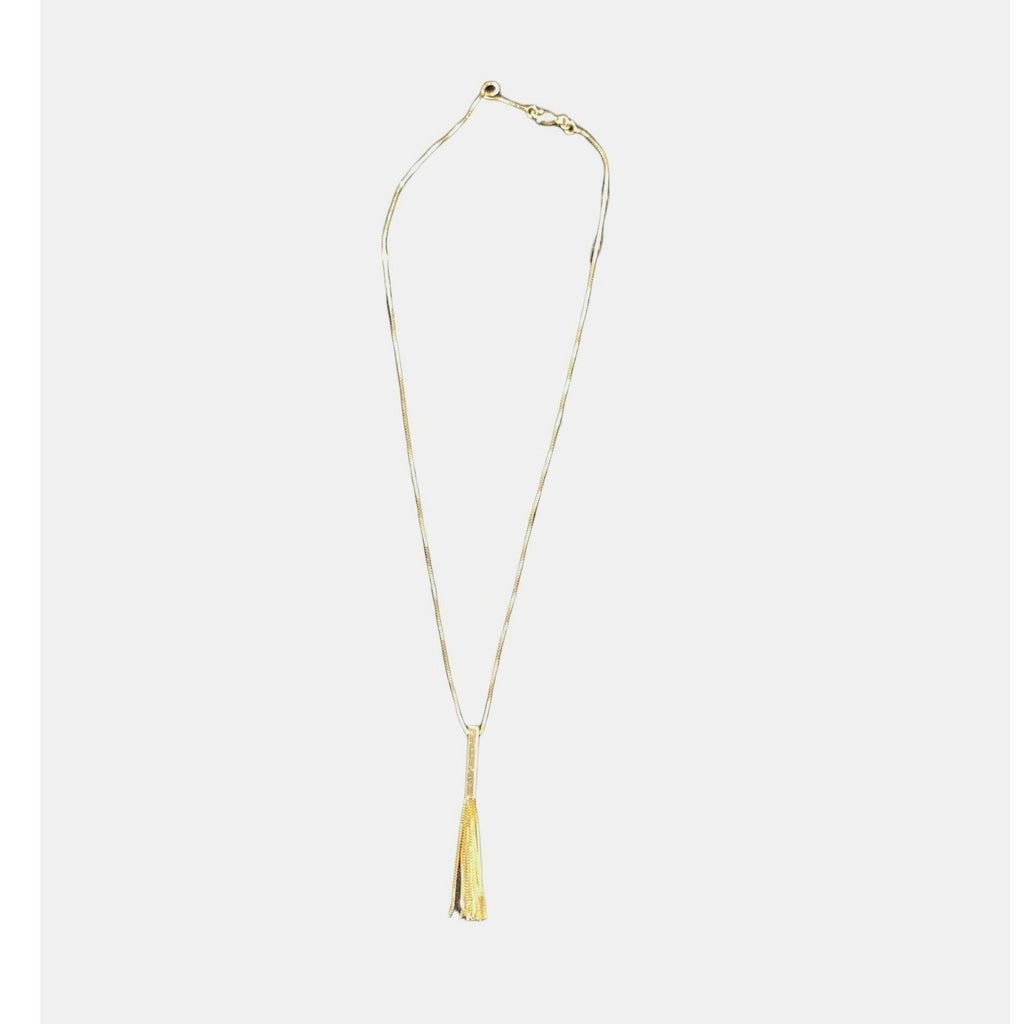 14K Yellow Gold Chain Necklace with Vertical Bar Tassel Pendant 3.8g 17" chain