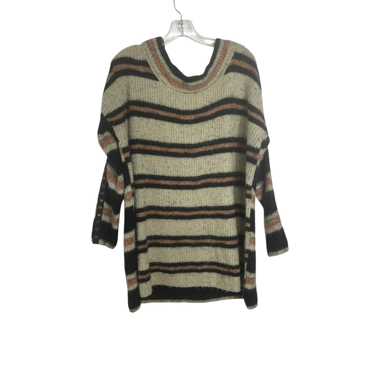 Free People Sid Stripe Tunic Sweater Cream Black Rust Grommet Sleeve Large boho