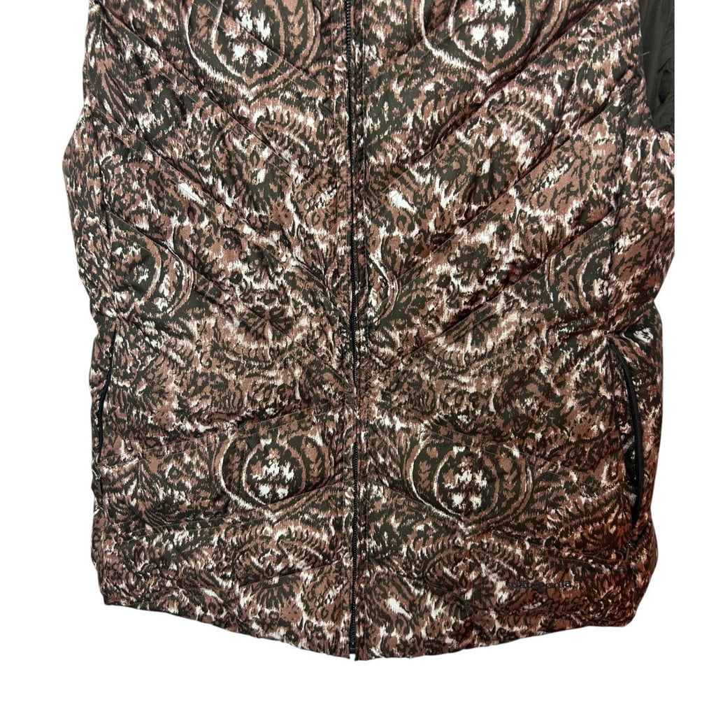 Patagonia Womens Down With It Vest Walnut Brown Paisley Ikat Print Hooded Small