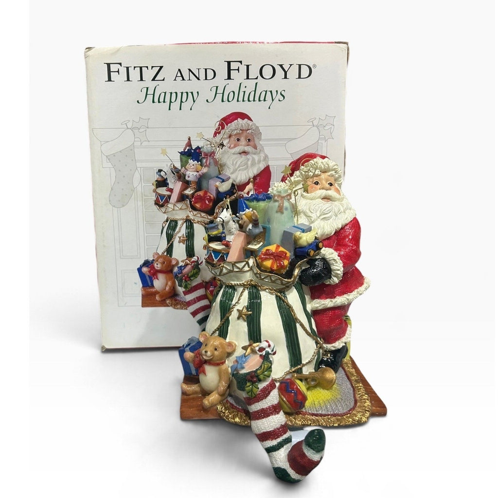 Fitz and Floyd Essentials Happy Holidays Santa Stocking Holder with Box 7.5in