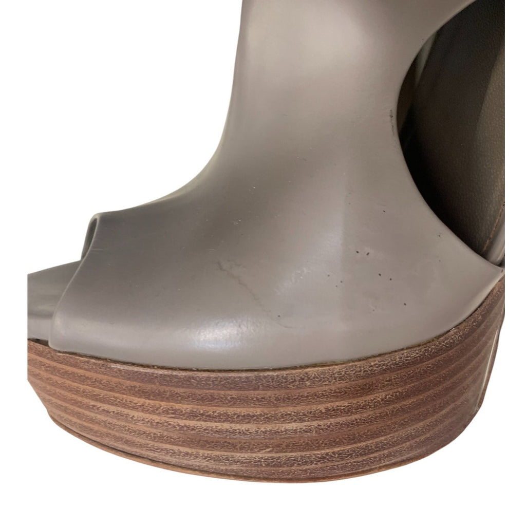 GUCCI Clemence Wooden Platform Wedges Peep Toe SZ EU 38.5