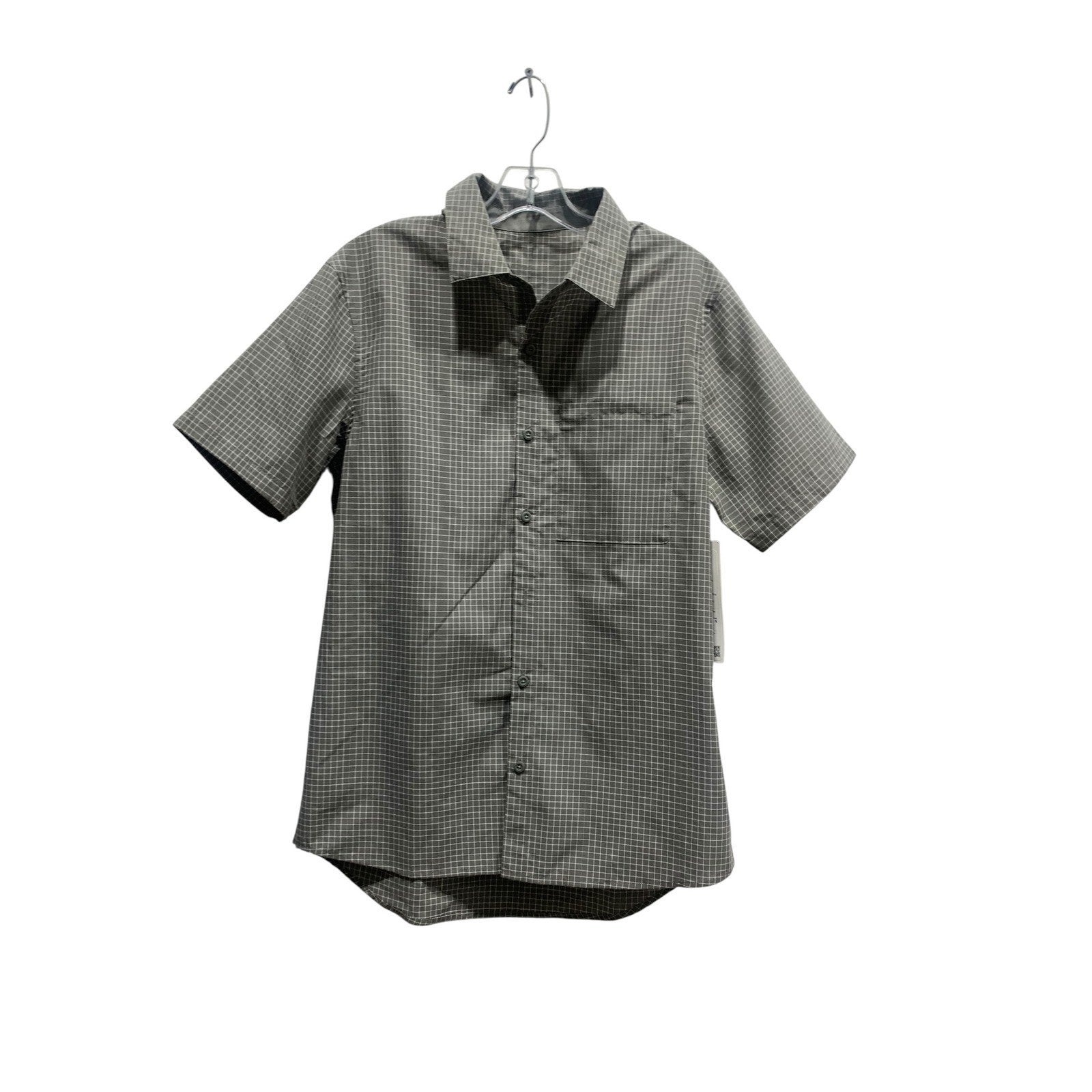 Lululemon Grid Light SS Shirt Mens Medium Grey Sage Reflective Button Down New