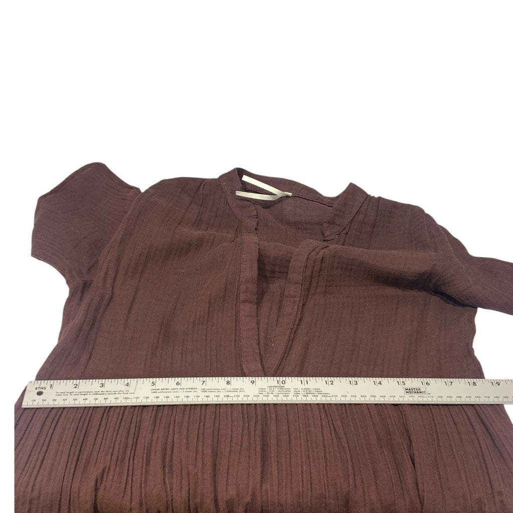 By Anthropologie Brown Cotton Gauze Tiered V-Neck Midi Dress Small fall boho