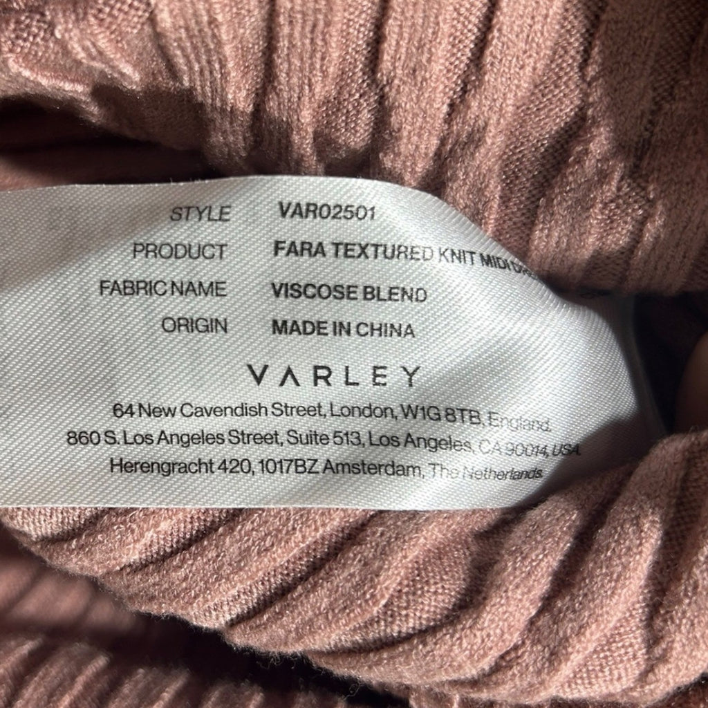 Varley Fara Textured Knit Midi Dress Womens Mauve Rose Short Sleeve Ribbed Small