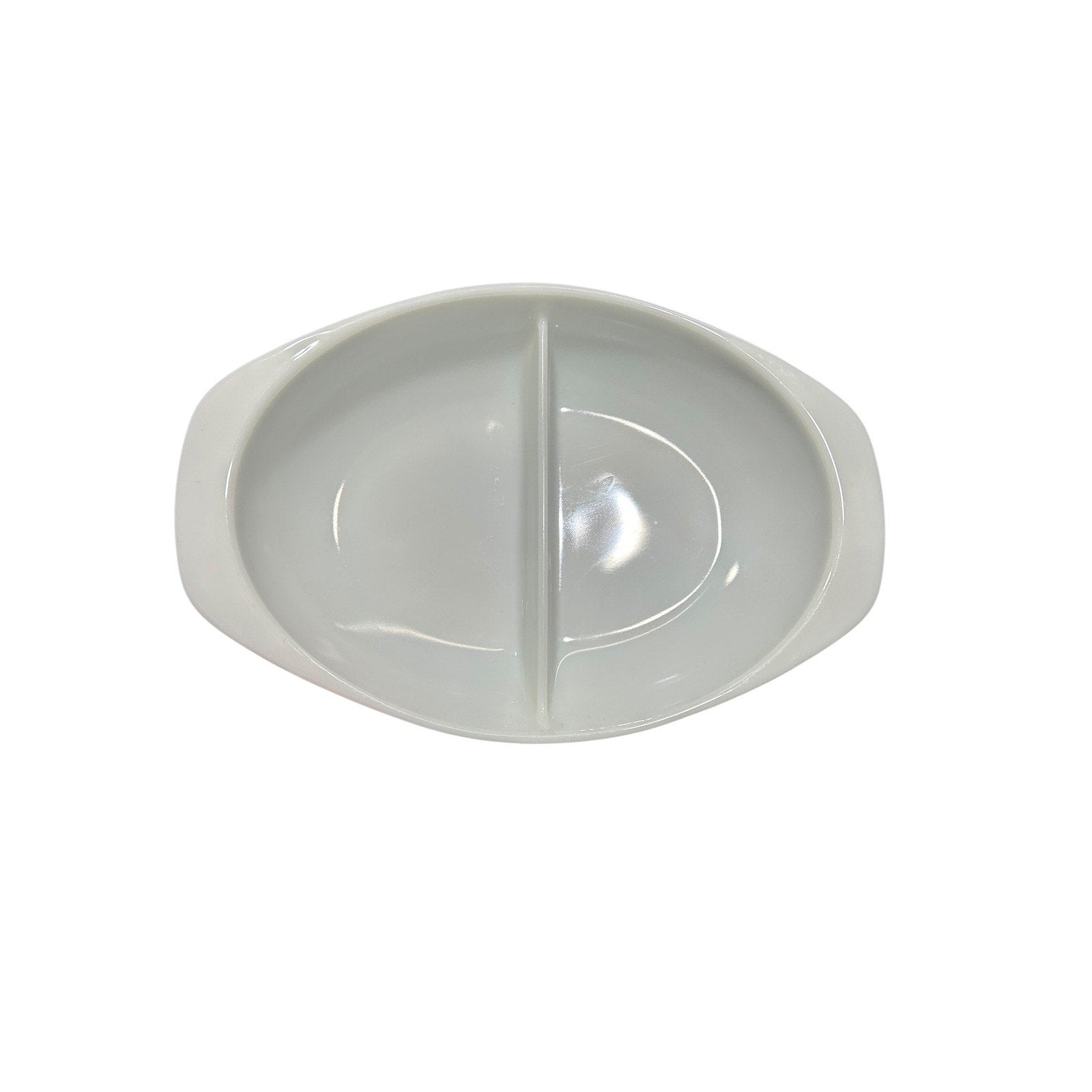 Pyrex 1063 White Milk Glass Divided Oval Serving Dish 1.5 Qt Vintage USA Made