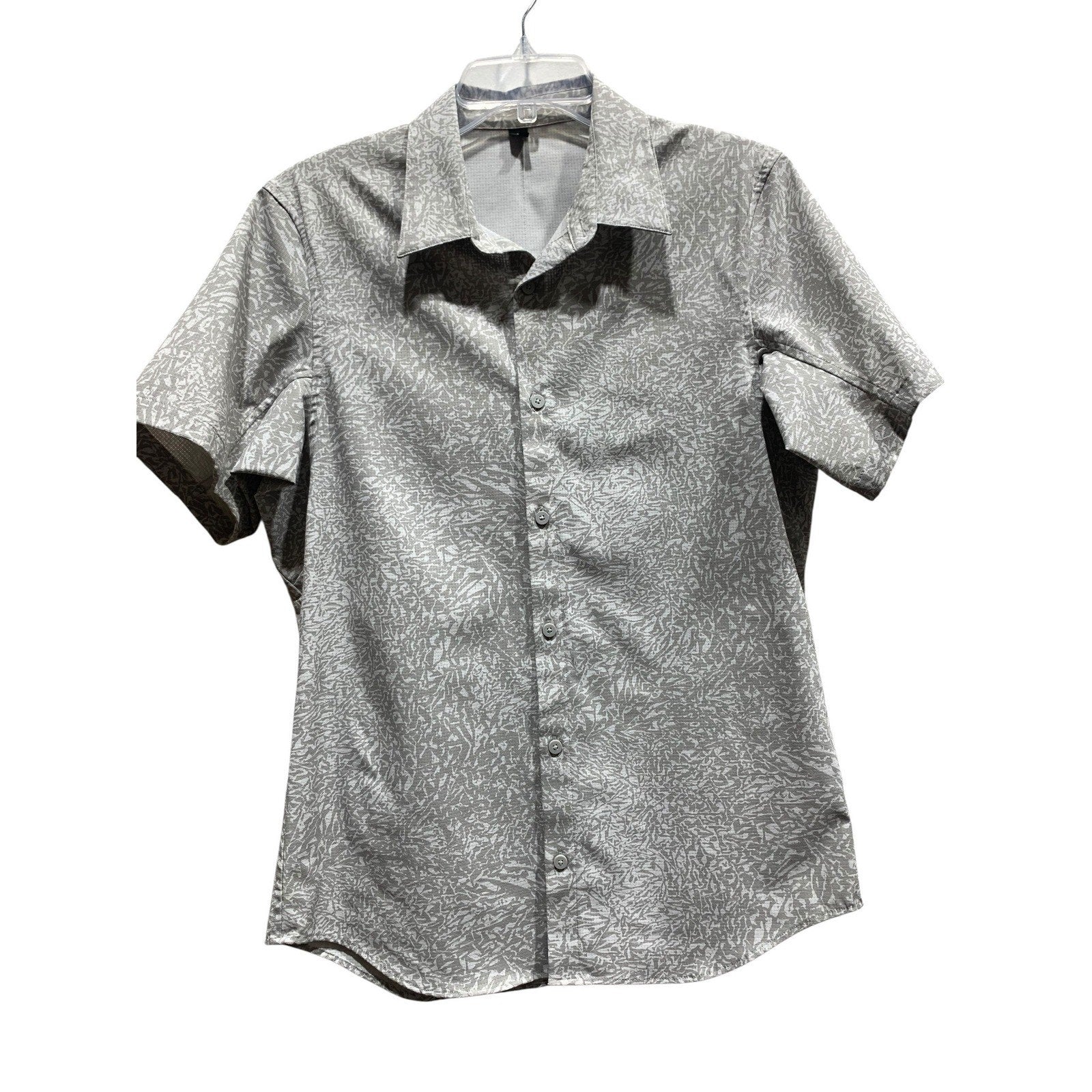 Lululemon Airing Easy Short Sleeve Button Down Shirt Grey Abstract Geo Mens M