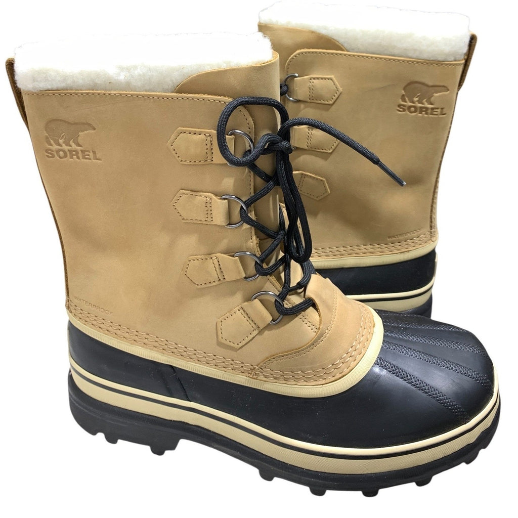 Sorel Caribou Mens Waterproof Winter Snow Boots Buff Black NM1000-281 Size 11