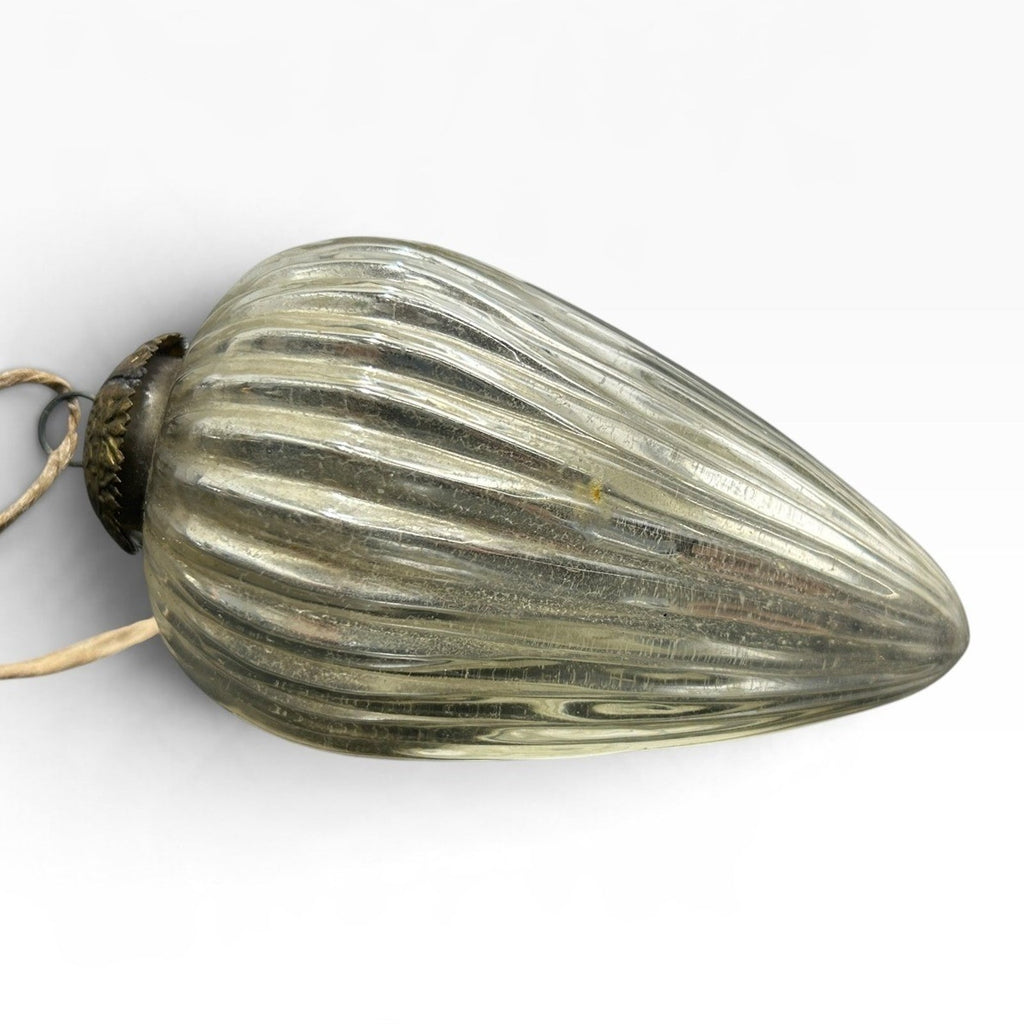 Vintage Style Ribbed Mercury Glass Kugel Christmas Ornament Champagne Silver