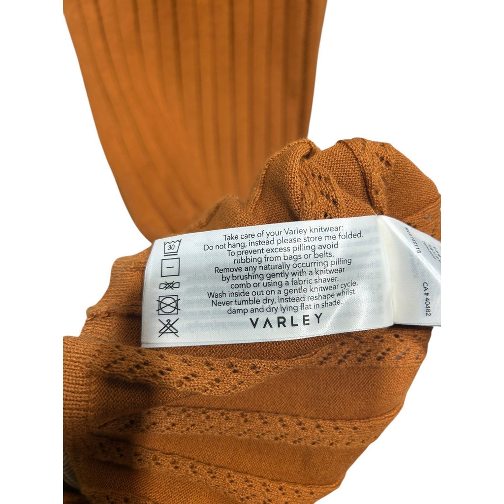 Varley Florian Knit Dress Brown Cotton Pointelle Ribbed Midi Sleeveless Small