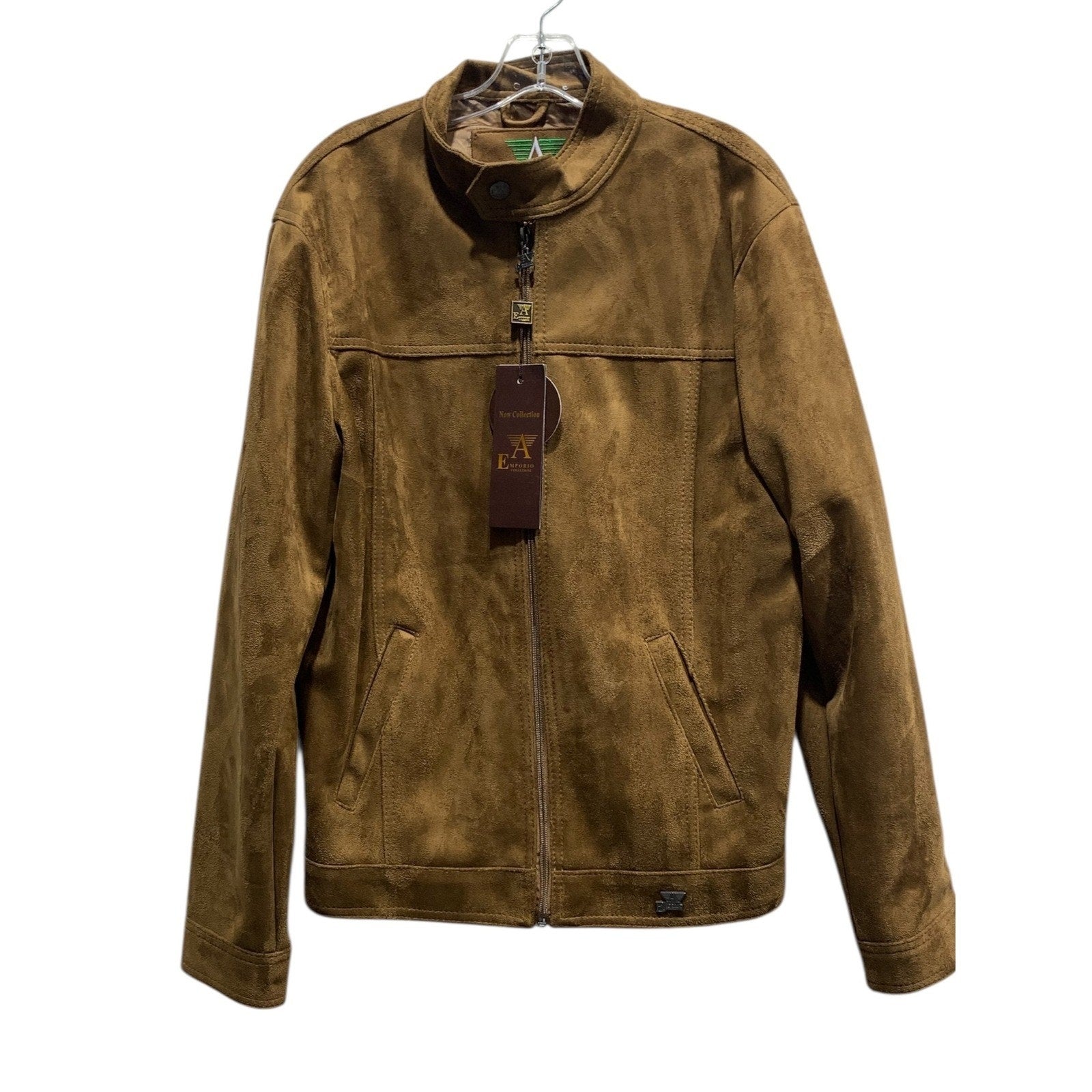 NWT Emporio Collezioni Mens Suede Bomber Jacket Brown Full Zip Made Italy sz M