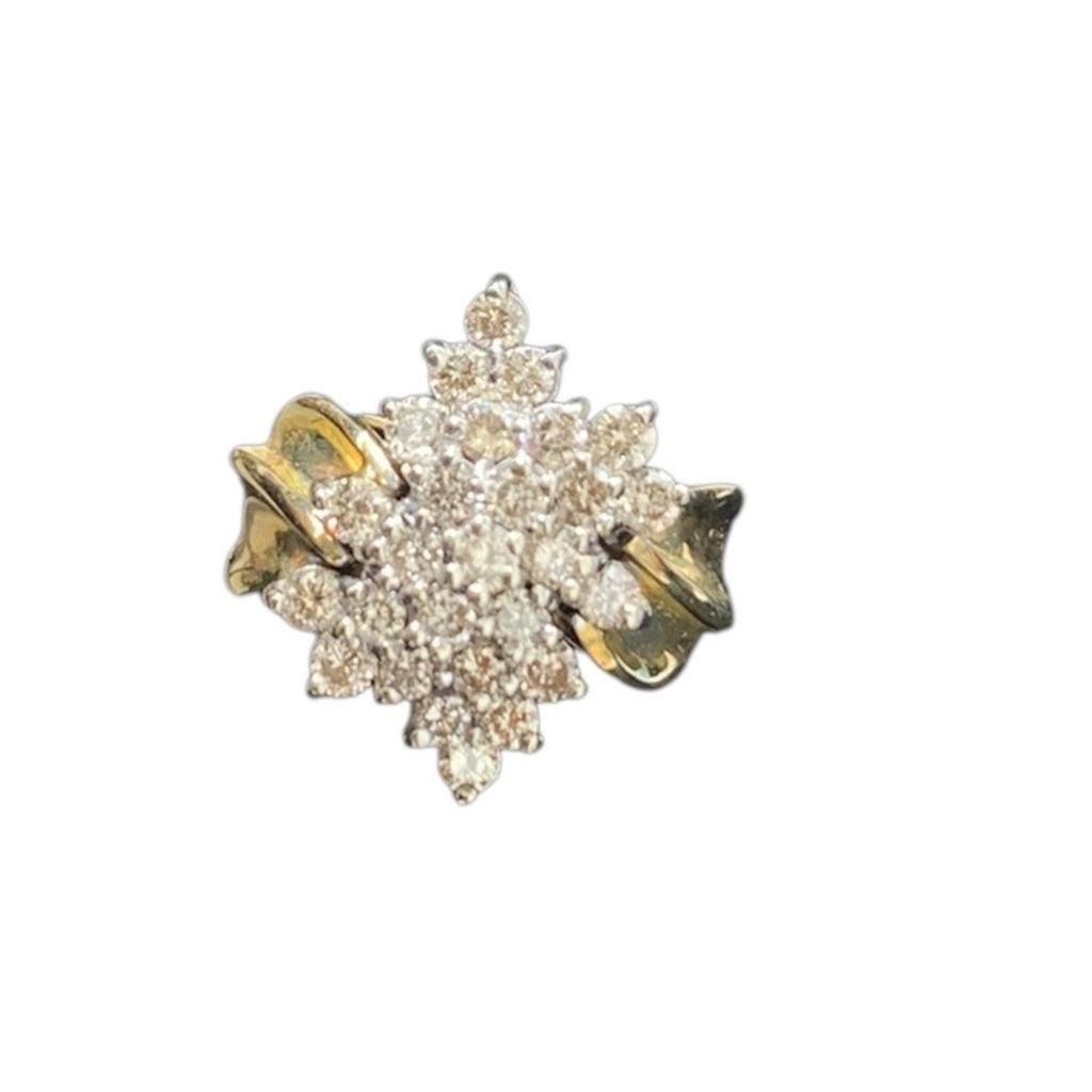 10K Yellow Gold 1ct Diamond Cluster Cocktail Ring 6.4g Vintage Style size 6.5 us