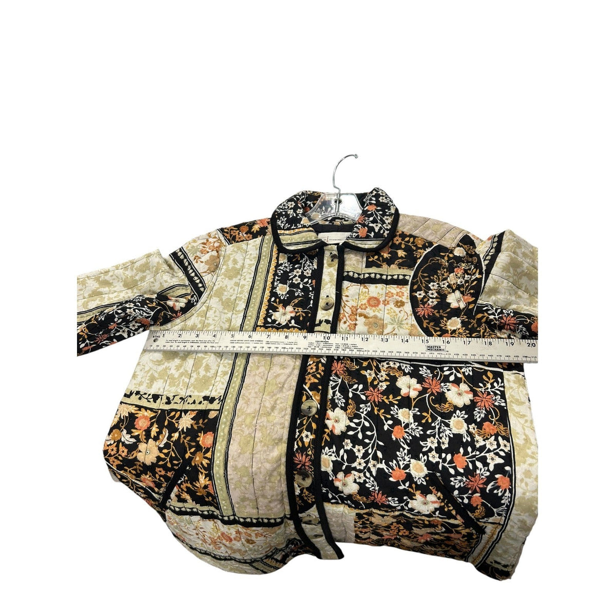 Anthropologie Quilted Patchwork Floral Jacket Black Cream Orange XS XS Boho