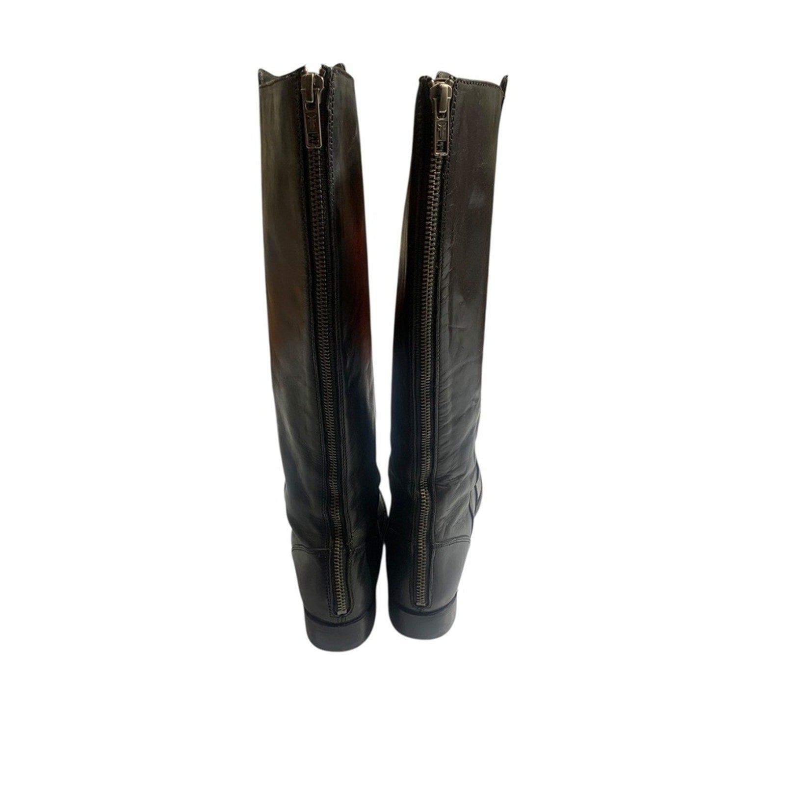 Womens Frye Black Leather Riding Knee High Boots Back Zip