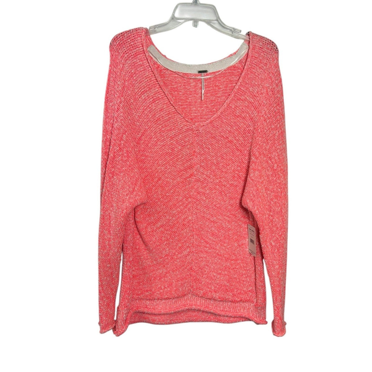 Free People Neon Flamingo V-Neck Marled Knit Relaxed Sweater OB1072421 Size S