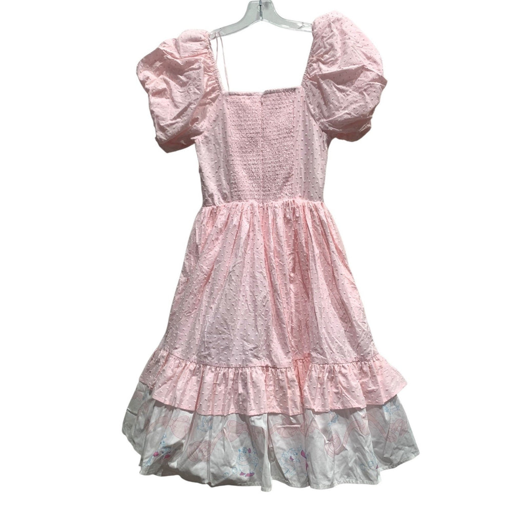 Disney Parks Cinderella Pink Swiss Dot Puff Sleeve Smocked Dress Small whimsical
