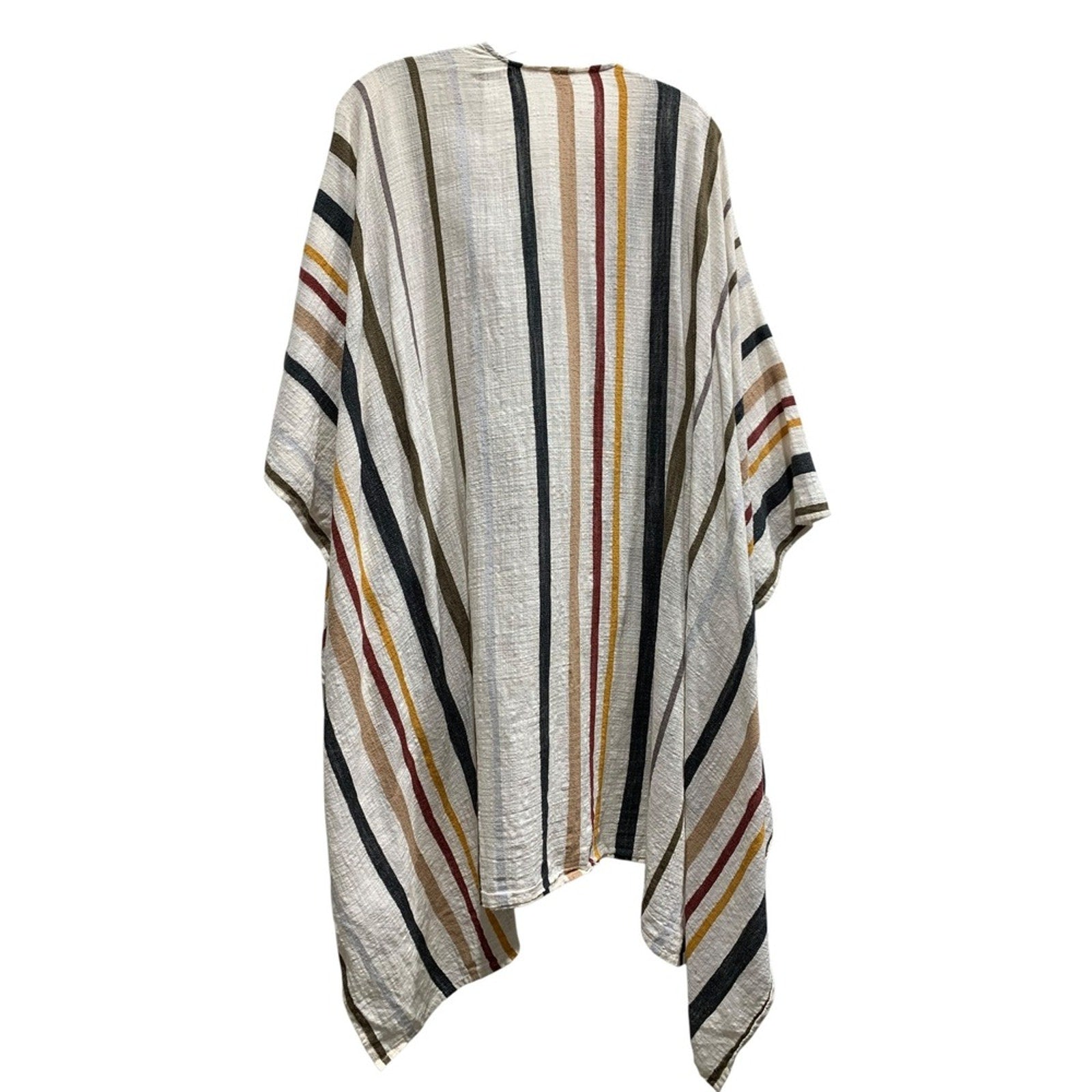 Free People Stripe Ruana Wrap Poncho Kimono Open Bohemian Beach Cover Up ONE SZ