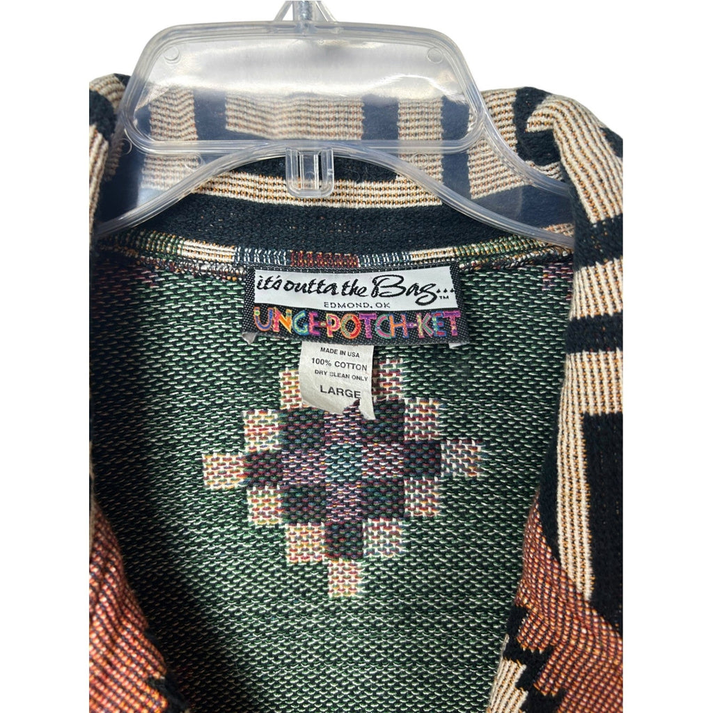 Vtg Its Outta The Bag Unge-Potch-Ket Southwest Aztec Blanket Tapestry Jacket L