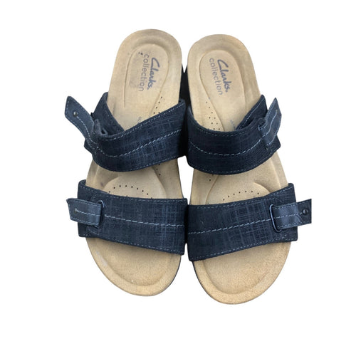 Clarks Collection Womens Sandals Size 7.5M Black Adjustable Strap Comfort Slides