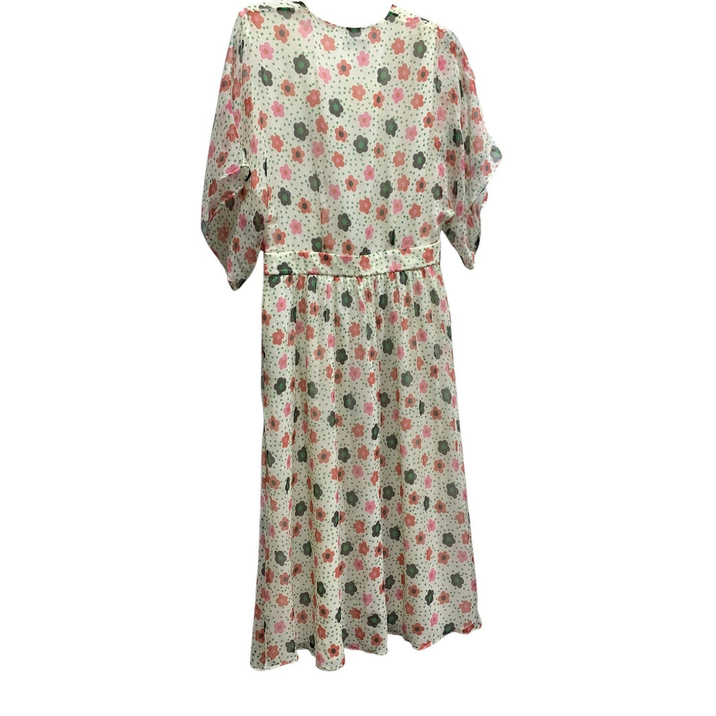 Paul & Joe Floral Midi Dress Ivory Pink Green 42 Sheer Size Large