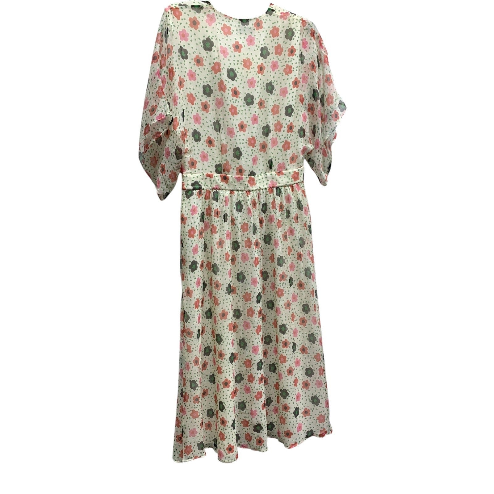 Paul & Joe Floral Midi Dress Ivory Pink Green 42 Sheer Size Large