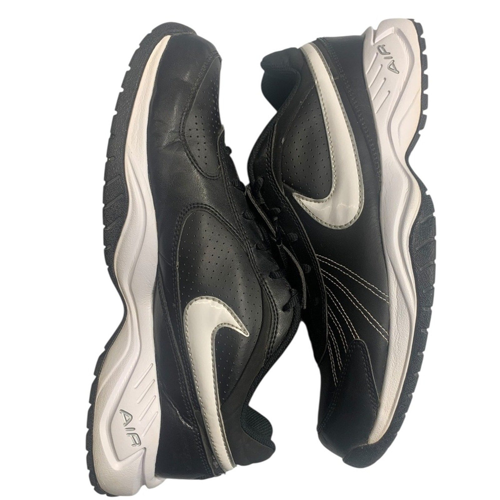 Nike Air Black Leather Lace Up Athletic Shoes Sneakers Men's Size 10.5