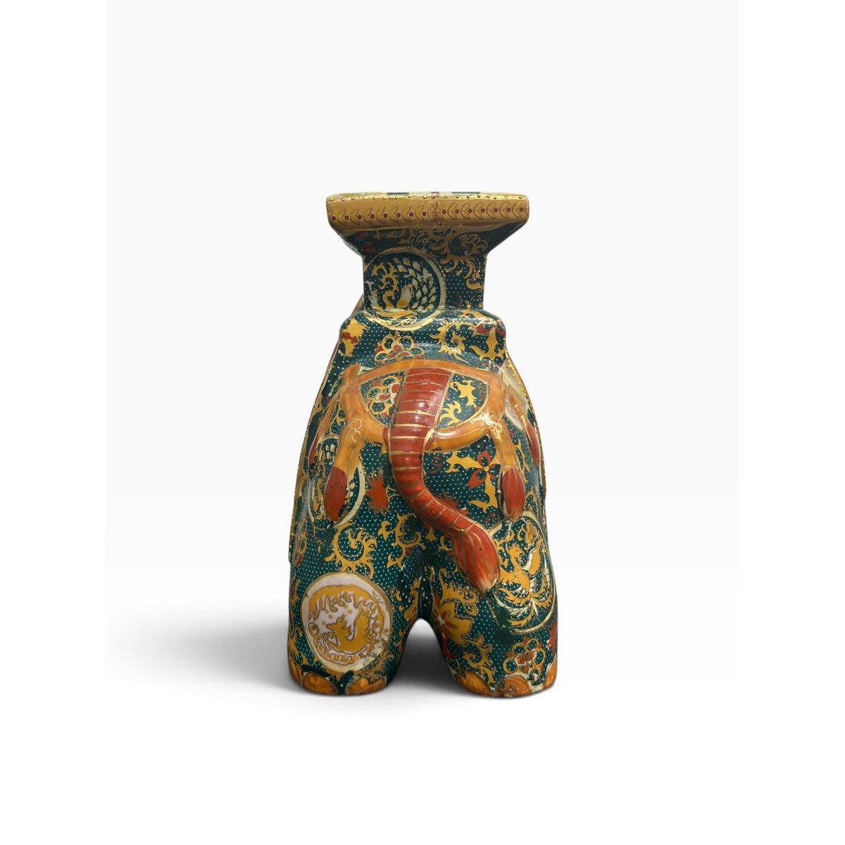 Vintage Satsuma Ceramic Elephant Plant Stand Hand Painted Gilded 10in