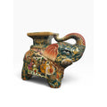 Vintage Satsuma Ceramic Elephant Plant Stand Hand Painted Gilded 10in