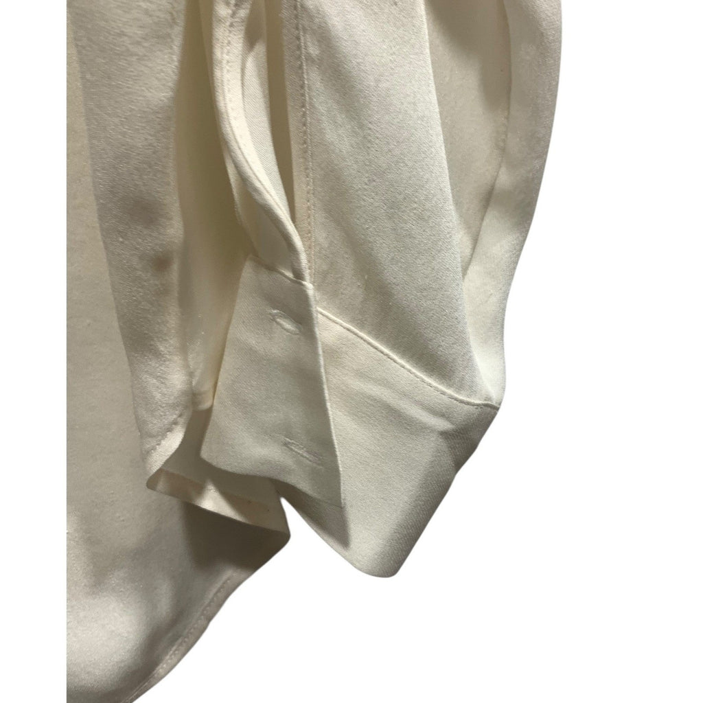 VINCE long sleeve V-Neck Silk Banded Collar Blouse Women Ivory Professional sz s