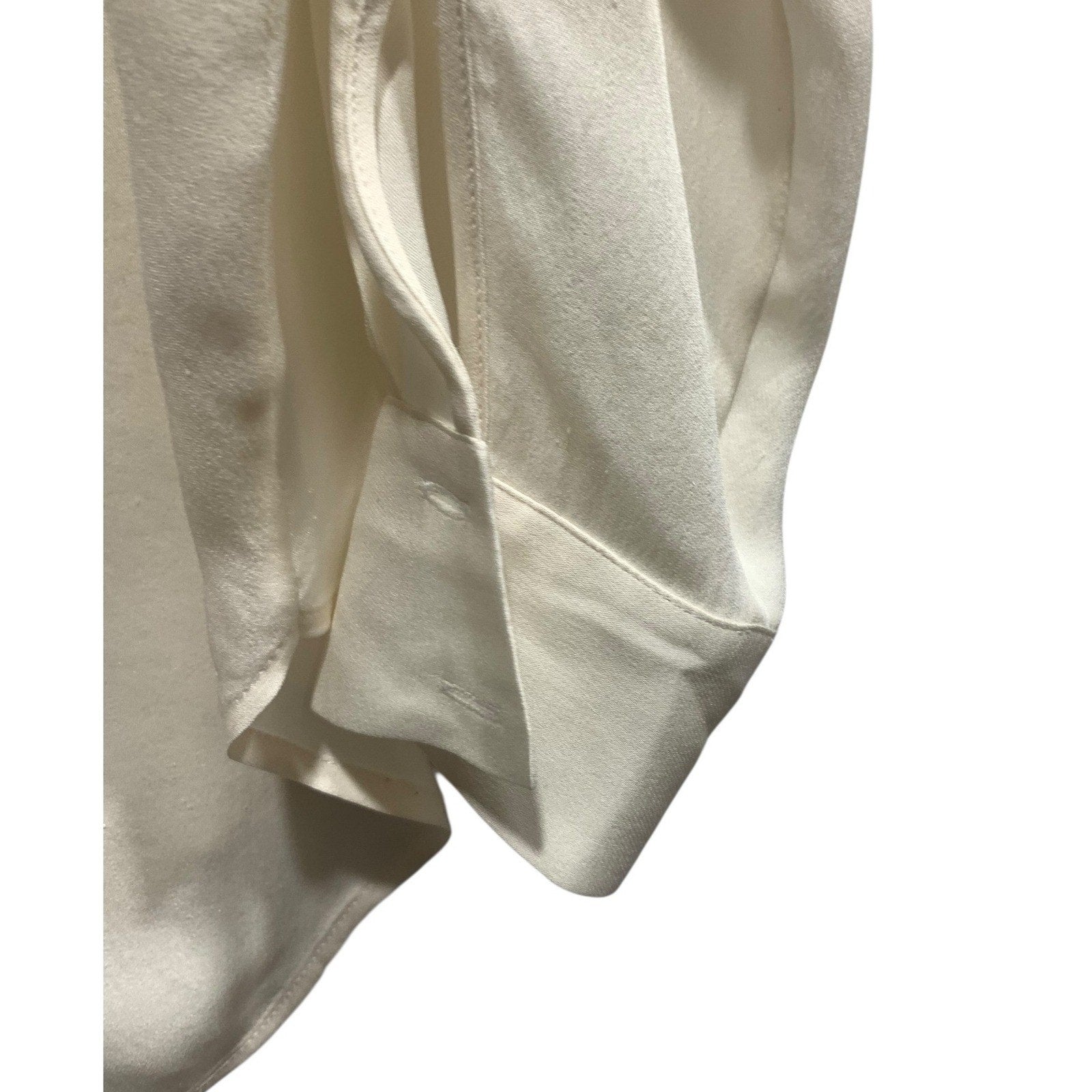 VINCE long sleeve V-Neck Silk Banded Collar Blouse Women Ivory Professional sz s