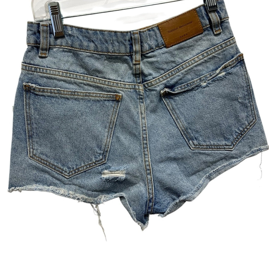 Trafaluc by Zara Women's Size 0 Blue Denim Jean Shorts Floral Embroidered summer