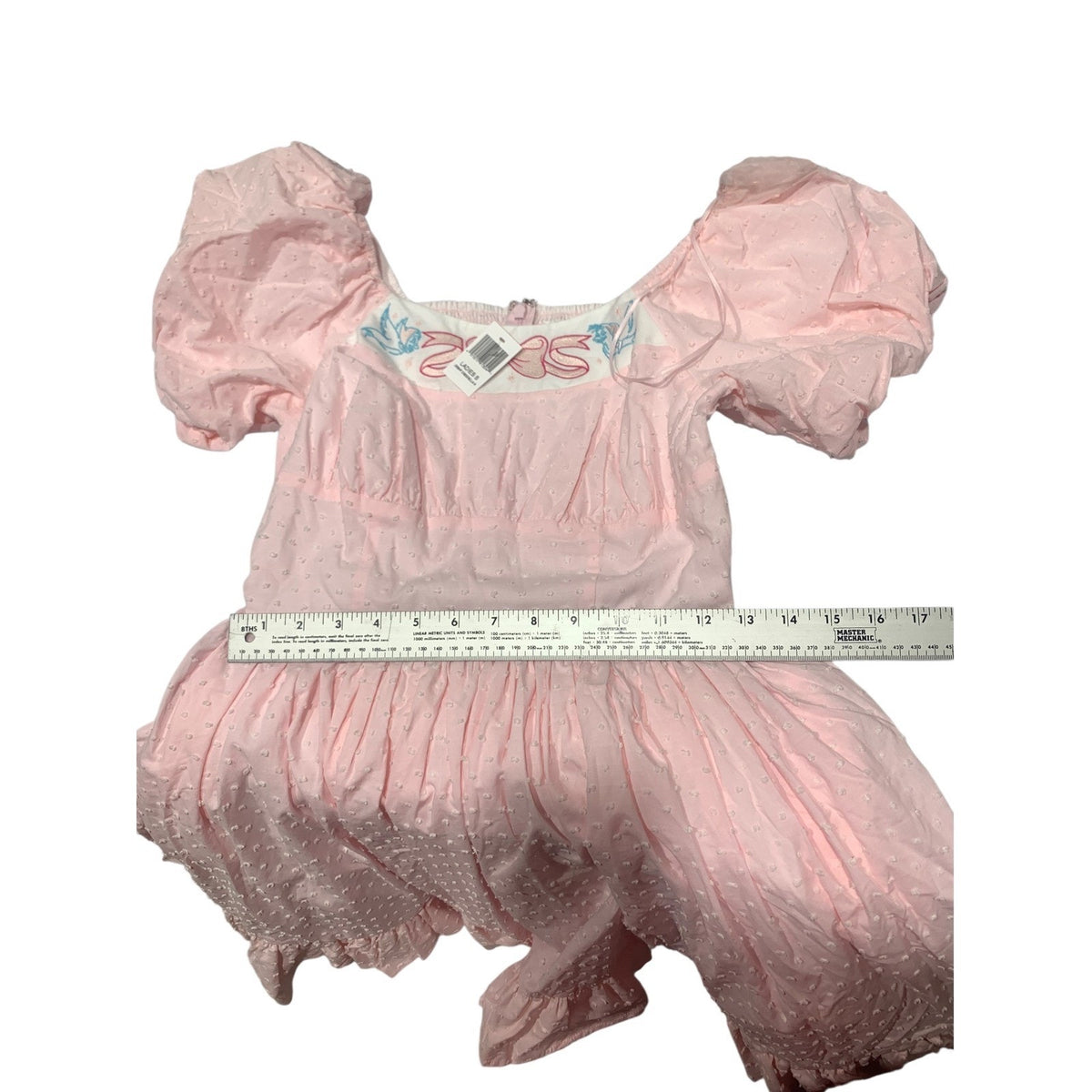 Disney Parks Cinderella Pink Swiss Dot Puff Sleeve Smocked Dress Small whimsical