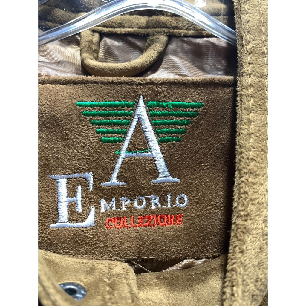 NWT Emporio Collezioni Mens Suede Bomber Jacket Brown Full Zip Made Italy sz M