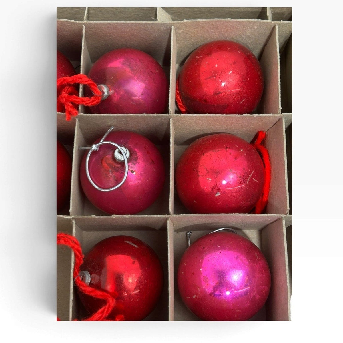 Vintage Shiny Brite Glass Christmas Ornaments Made in Japan Red Pink Set of 10