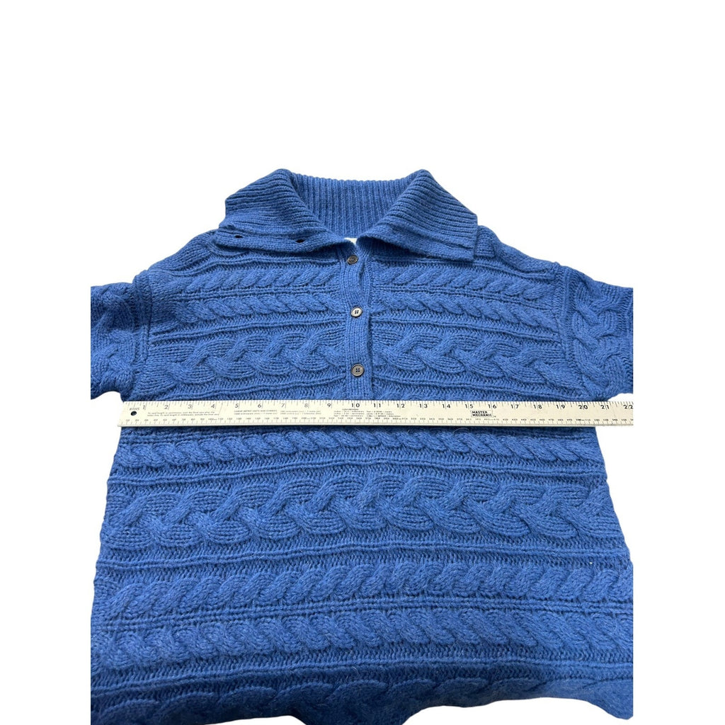 Sundance Womens Blue Wool Blend Half Button Cable Knit Pullover Sweater Size M