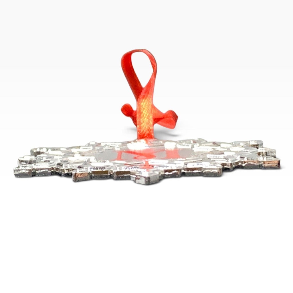 Hallmark Monogram Silver Metal Snowflake Christmas Ornament Red Ribbon Charming