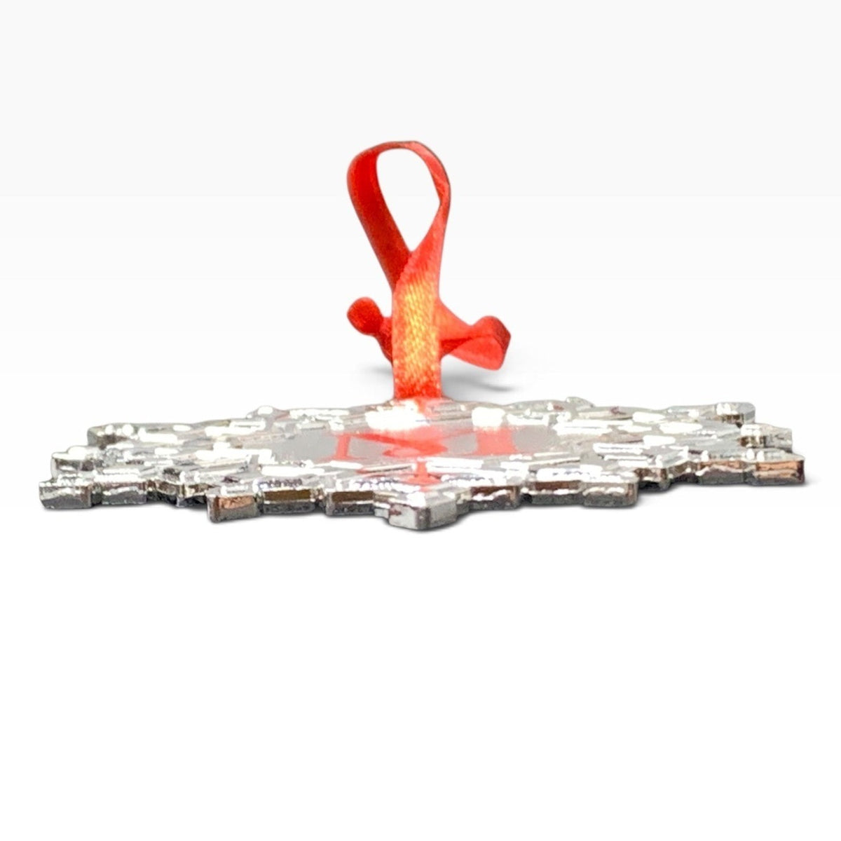 Hallmark Monogram Silver Metal Snowflake Christmas Ornament Red Ribbon Charming
