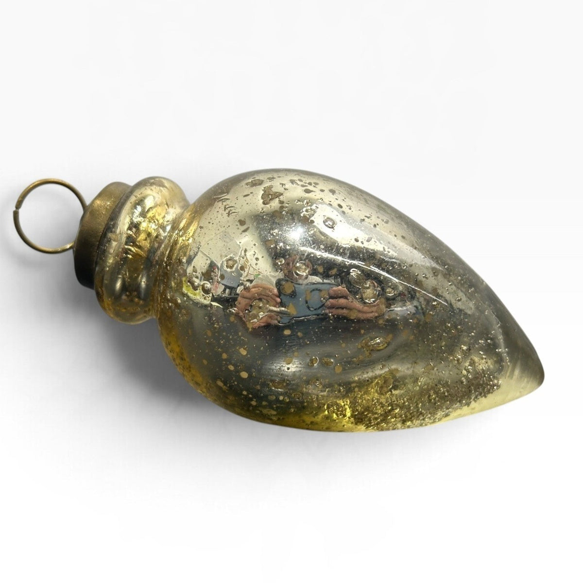 Modern Reprod Mercury Glass Teardrop Ornament Distressed Gold Silver Finial Cute
