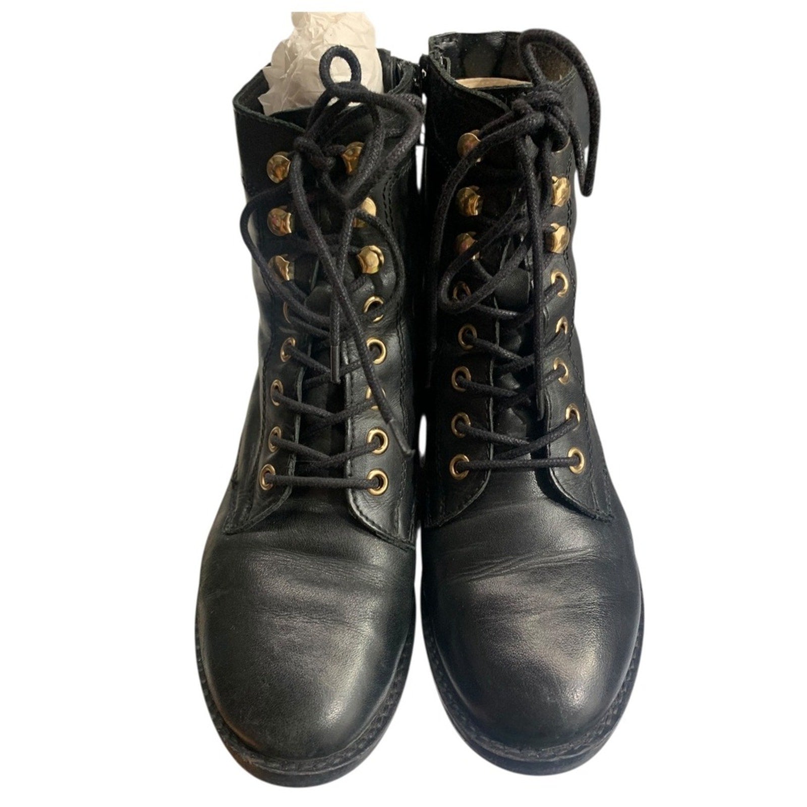 ALDO FELALIA Black Leather Lace Up Side Zip Combat Boots Women US 6.5