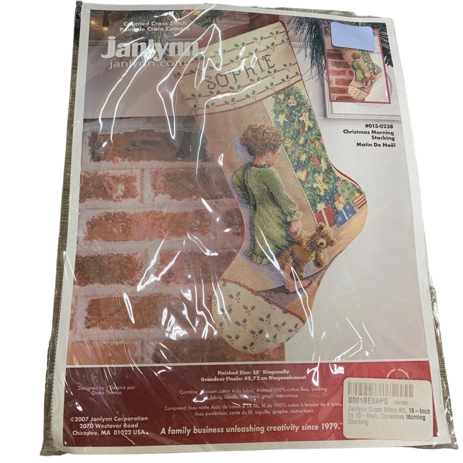 Janlynn Cross Stitch Kit 18 Inch Christmas Morning Stocking Sophie Design